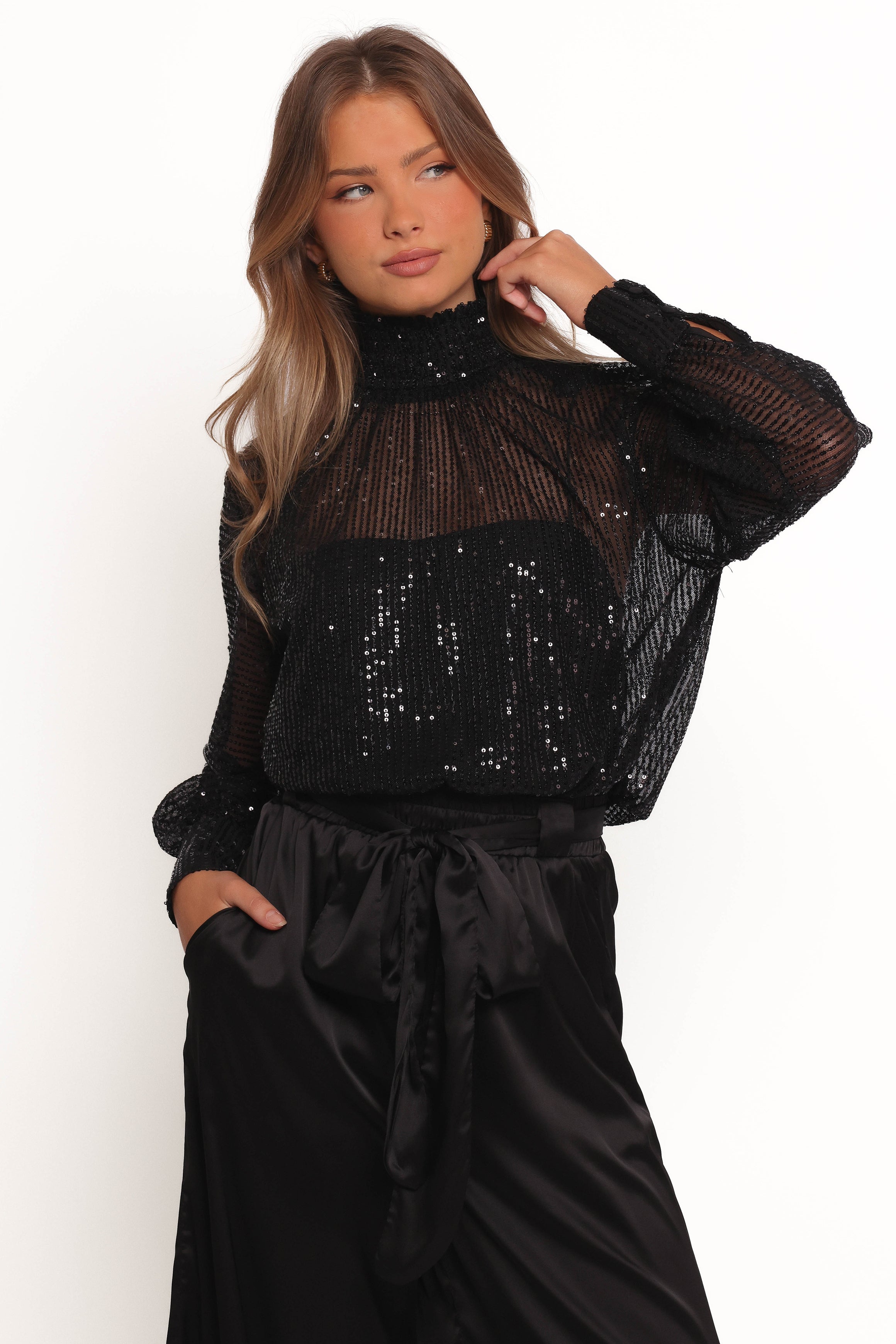 Stasya Sequin Top - Black-Ladys Street
