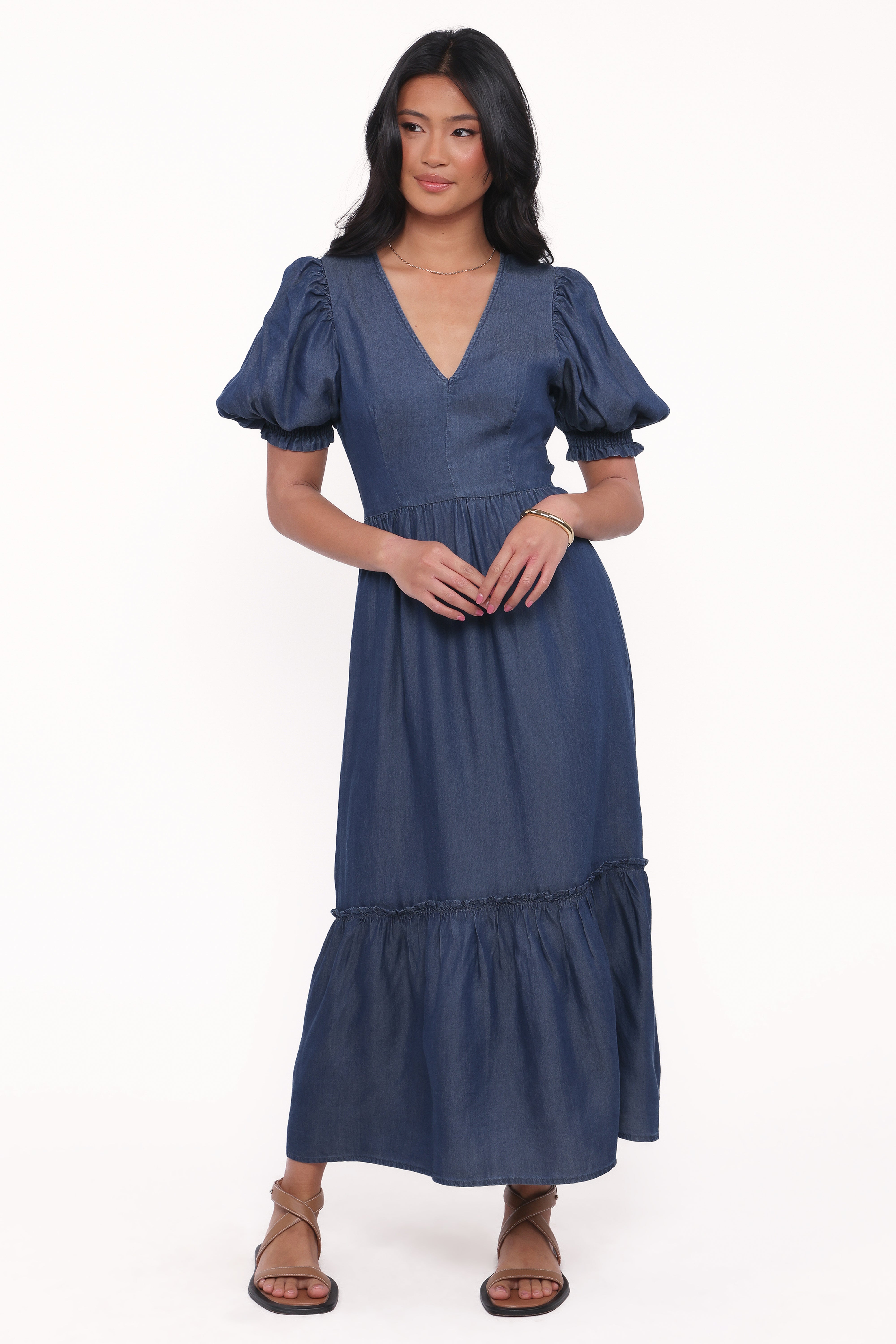 Steele Puff Sleeve Midi Dress - Dark Denim-Ladys Street