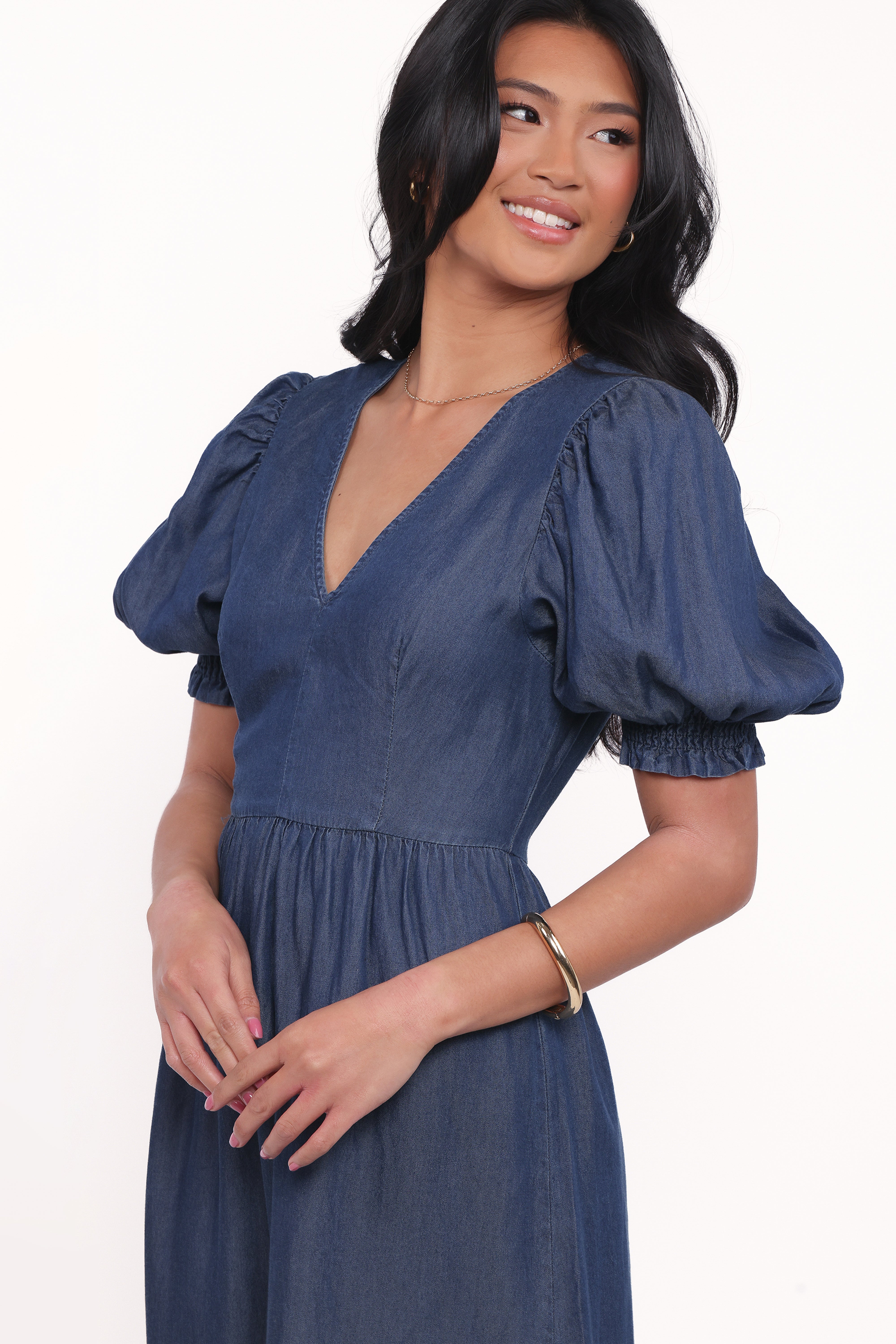 Steele Puff Sleeve Midi Dress - Dark Denim-Ladys Street