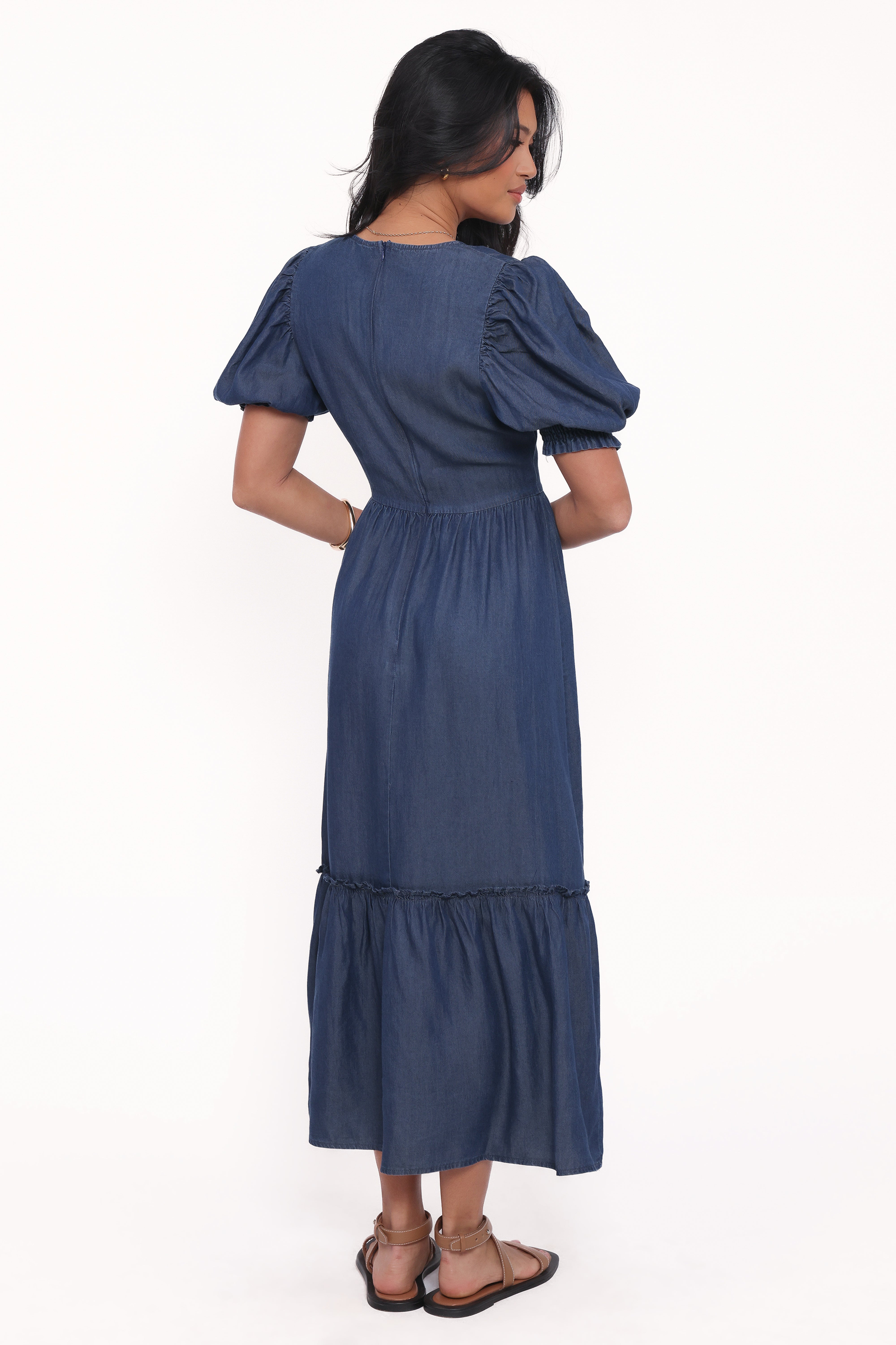 Steele Puff Sleeve Midi Dress - Dark Denim-Ladys Street