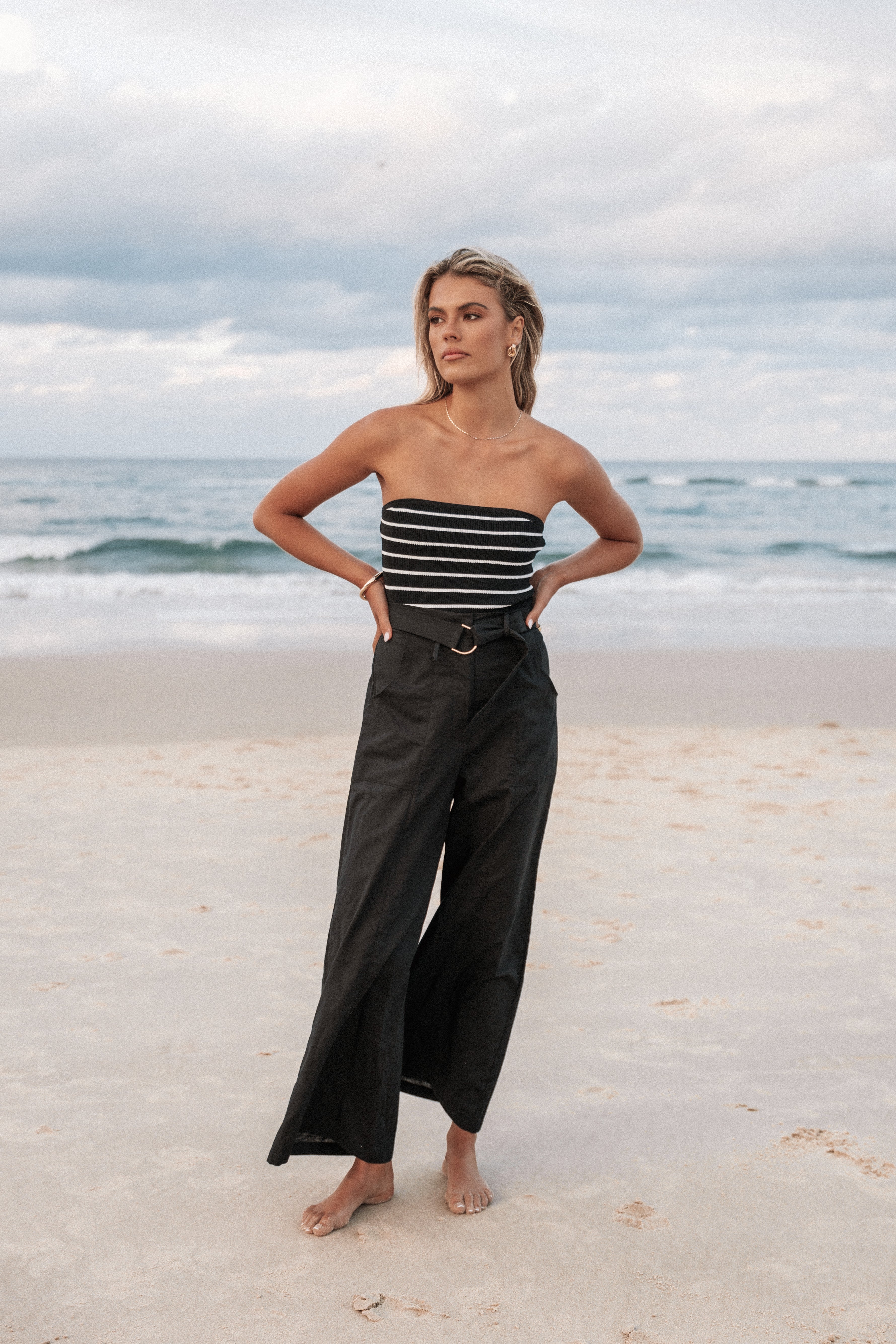 Tegan Knit Top - Black Stripe-Ladys Street