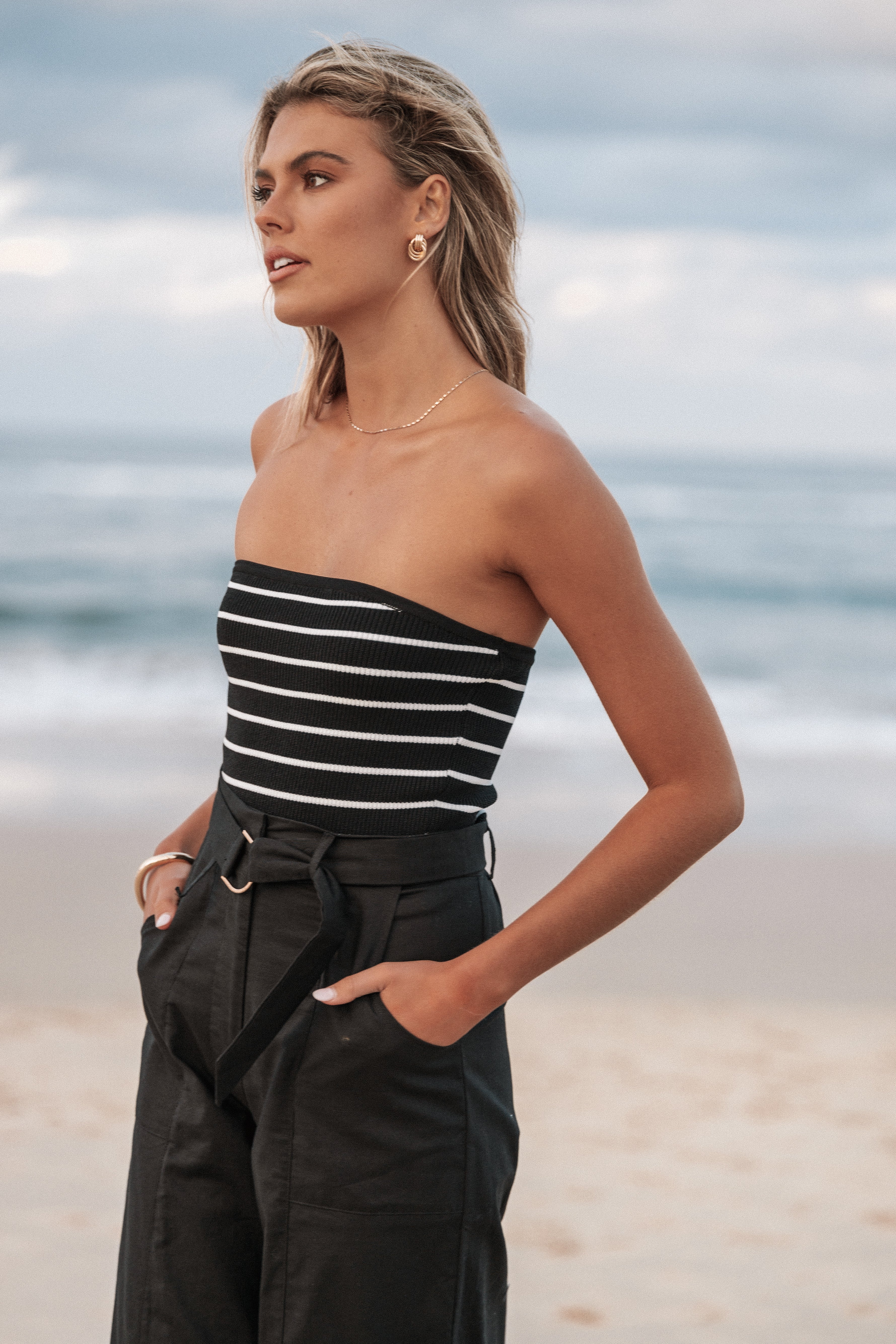 Tegan Knit Top - Black Stripe-Ladys Street