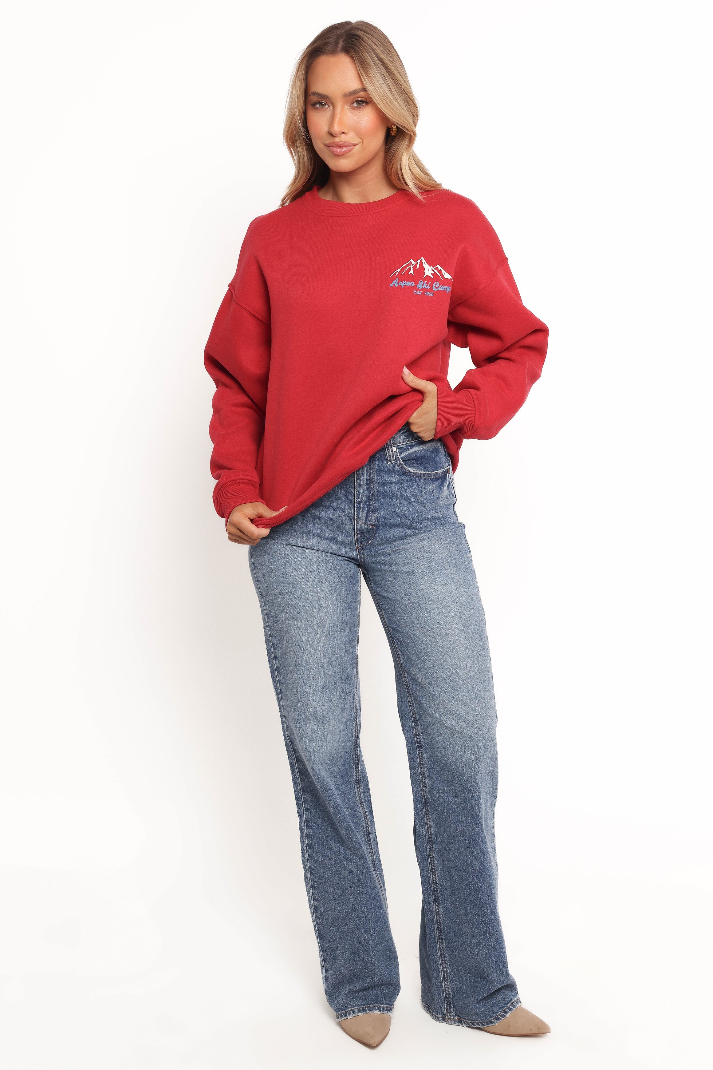Torie Apres Ski Camp Sweatshirt - Cherry-Ladys Street