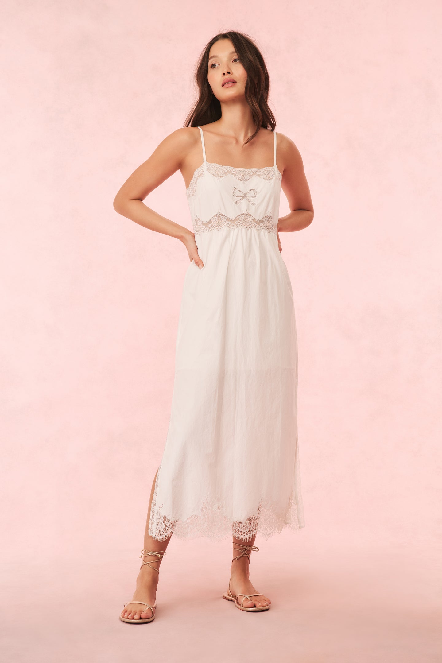 Vinca Cotton Lace Bow Midi Dress-Charming Rule