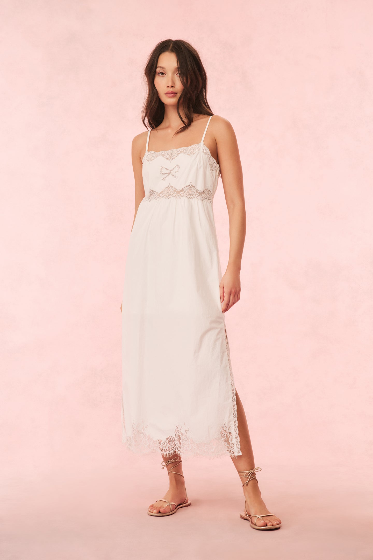 Vinca Cotton Lace Bow Midi Dress-Charming Rule