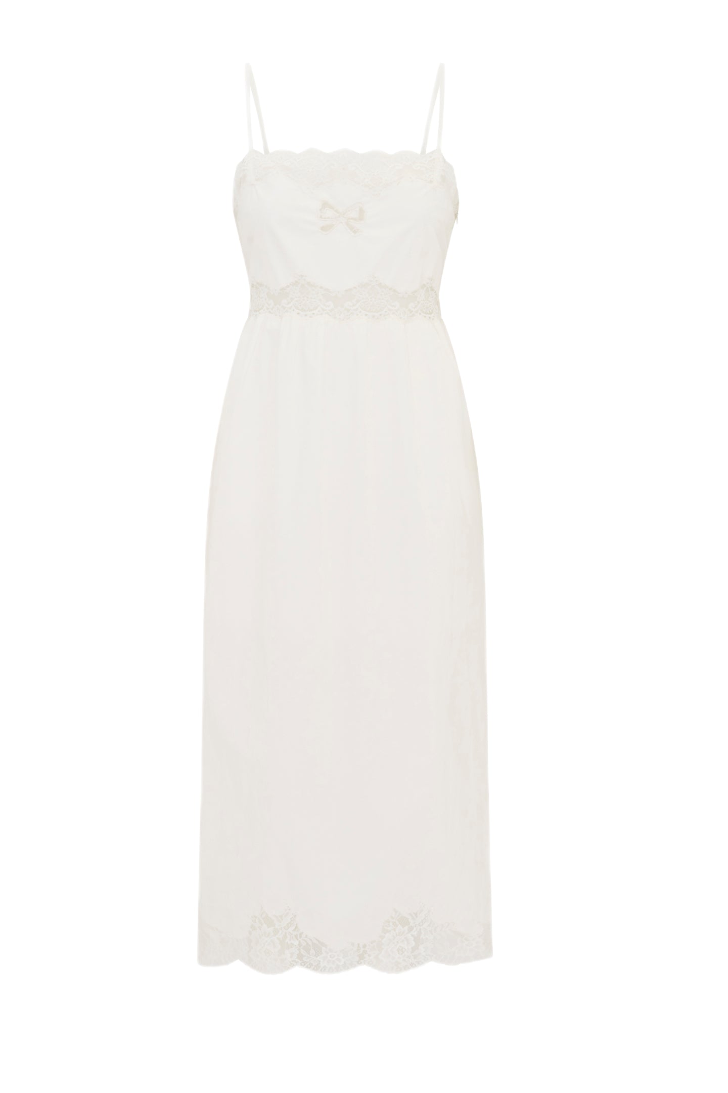 Vinca Cotton Lace Bow Midi Dress-Charming Rule
