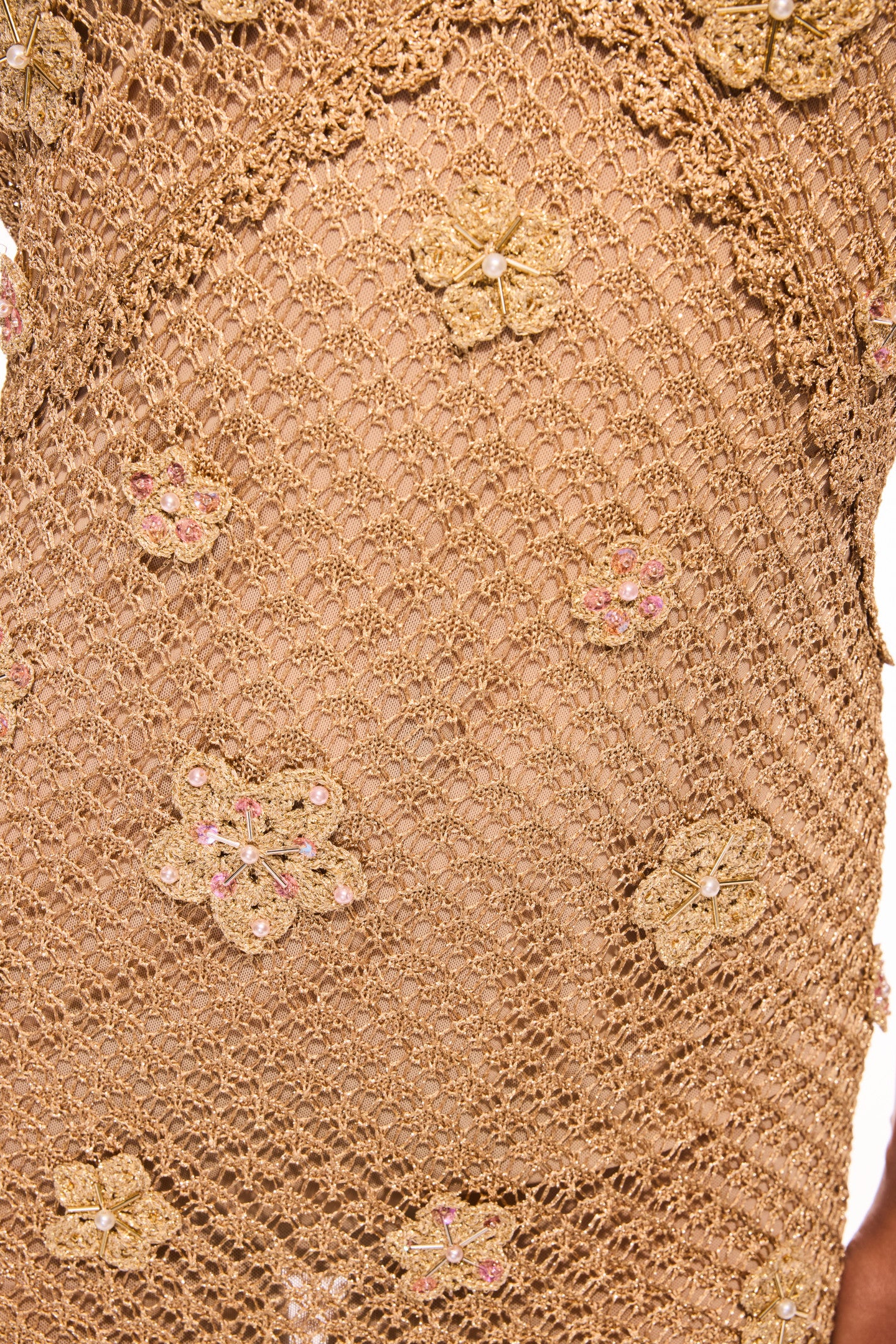 Vreya Metallic Crochet Halter Dress-Charming Rule