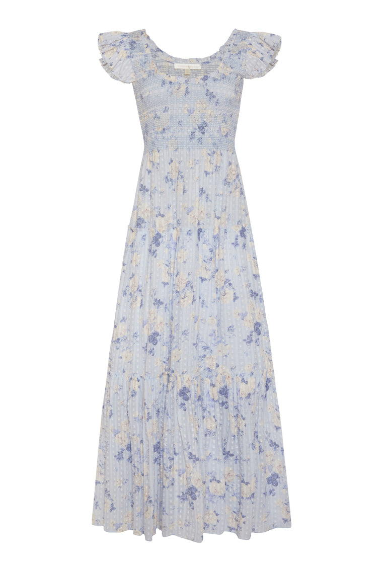 Chessie Fragrance Print Cotton Maxi Dress - WHISPER BLUE-Charming Rule