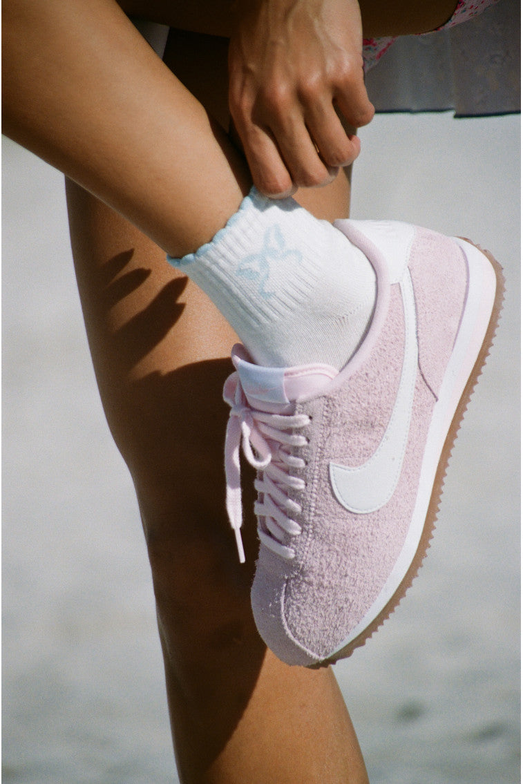 Doyenne Cotton Bow Ankle Socks - BLUE-Charming Rule