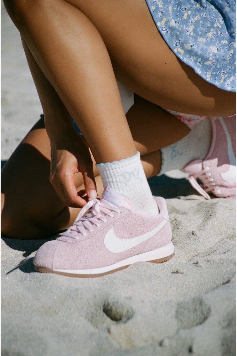 Doyenne Cotton Bow Ankle Socks - BLUE-Charming Rule