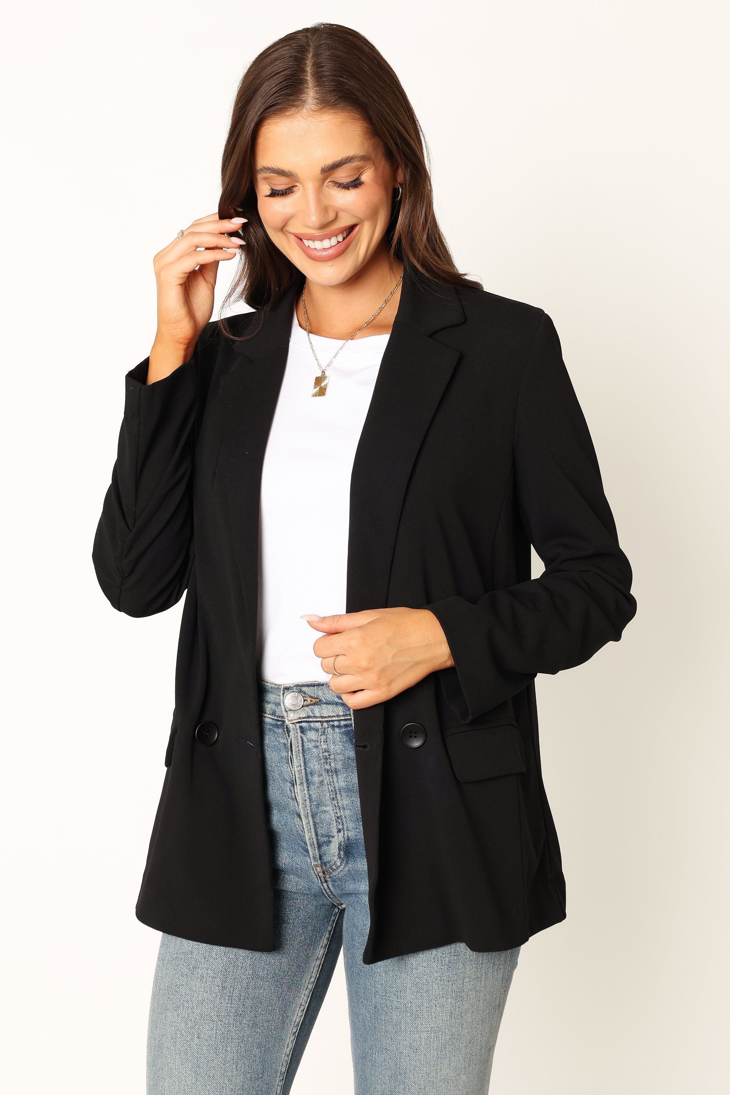 Ailani Button Front Blazer - Black-Charming Rule