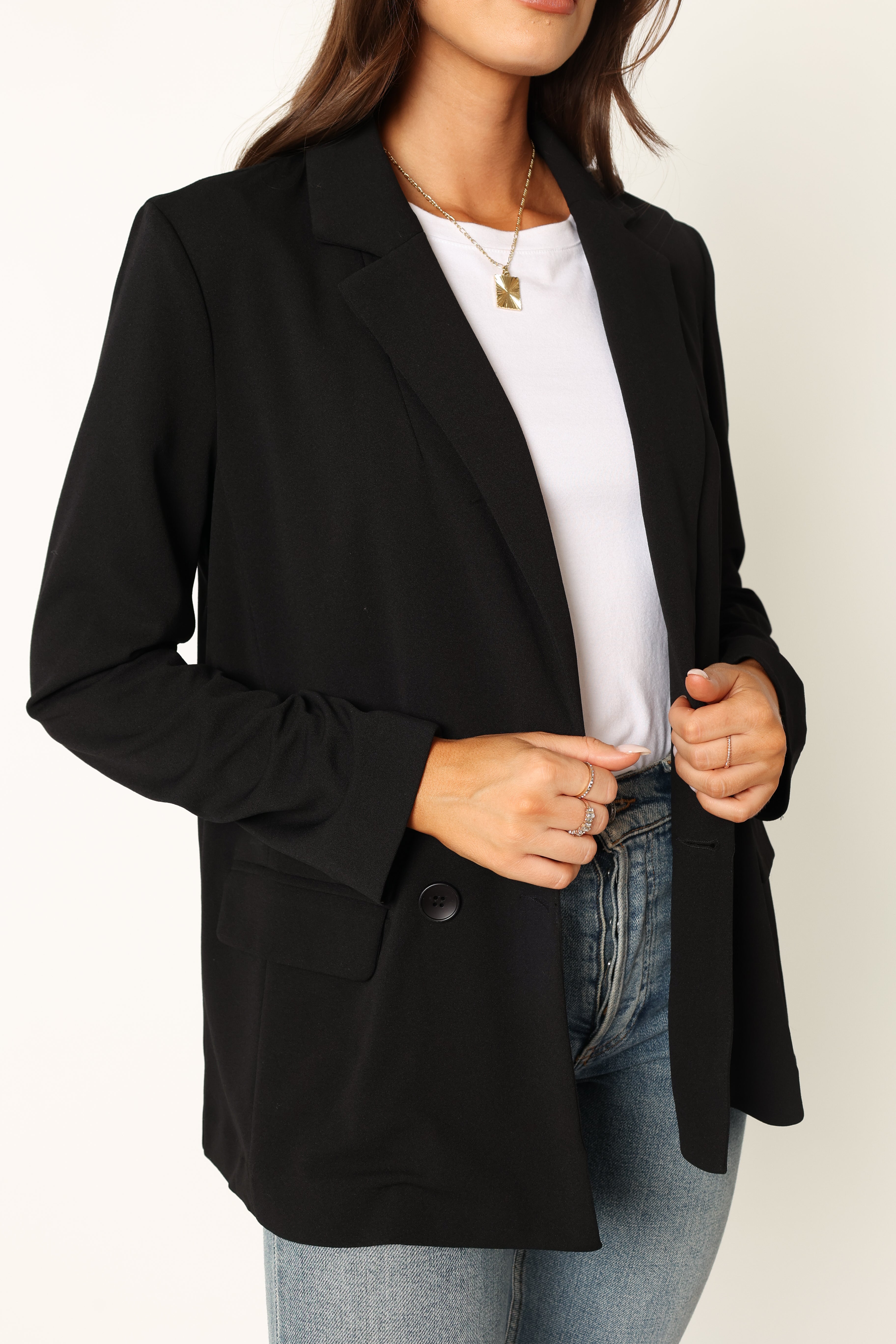 Ailani Button Front Blazer - Black-Charming Rule