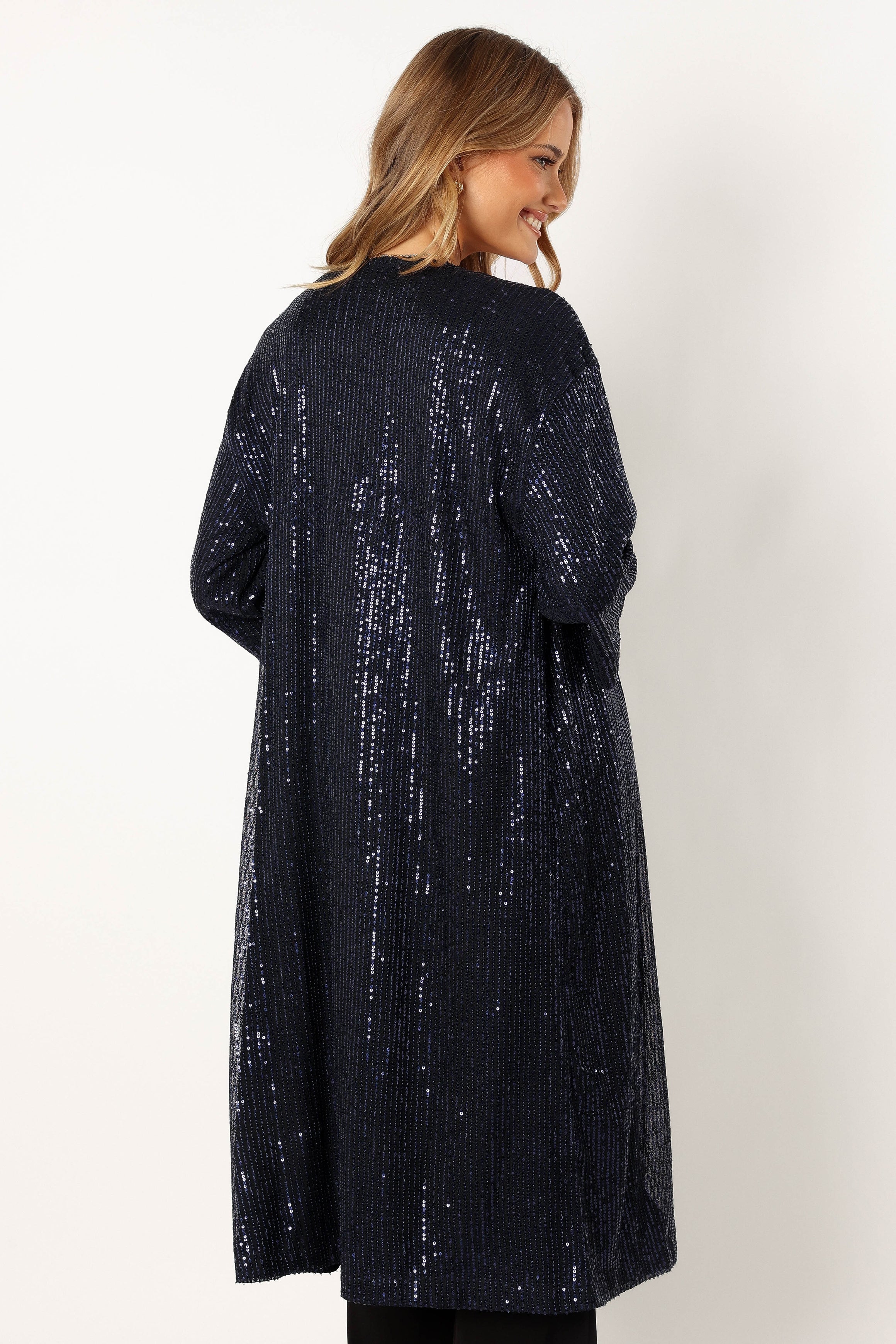 Karsyn Open Front Sequin Duster - Navy-Ladys Street