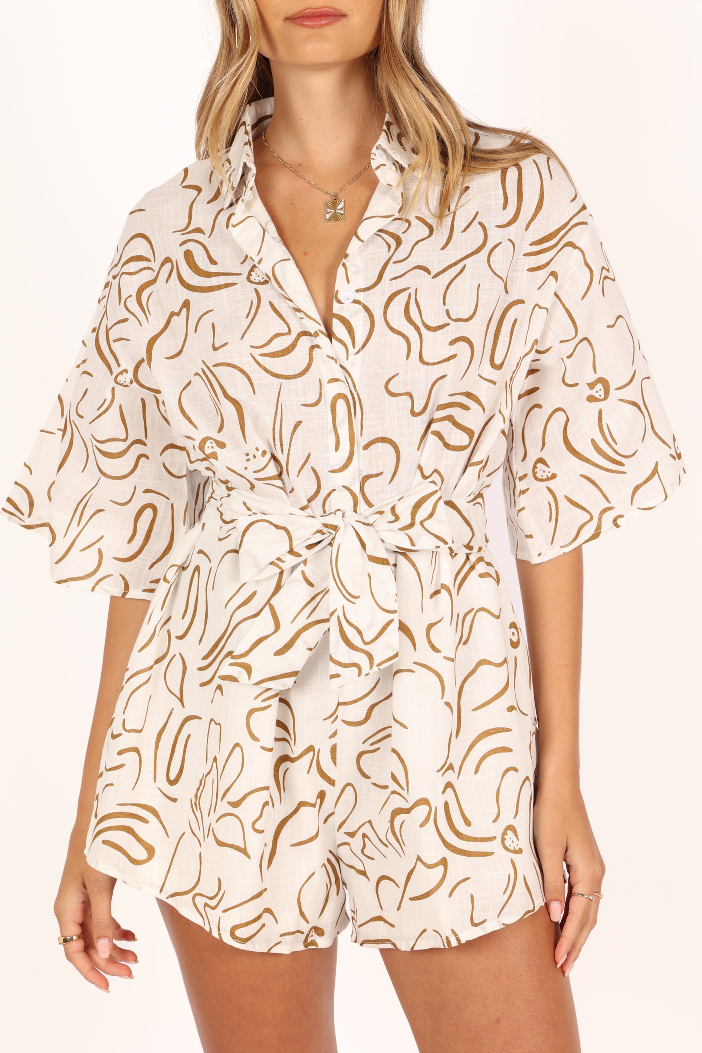 Kellie Romper - White/Beige-Ladys Street