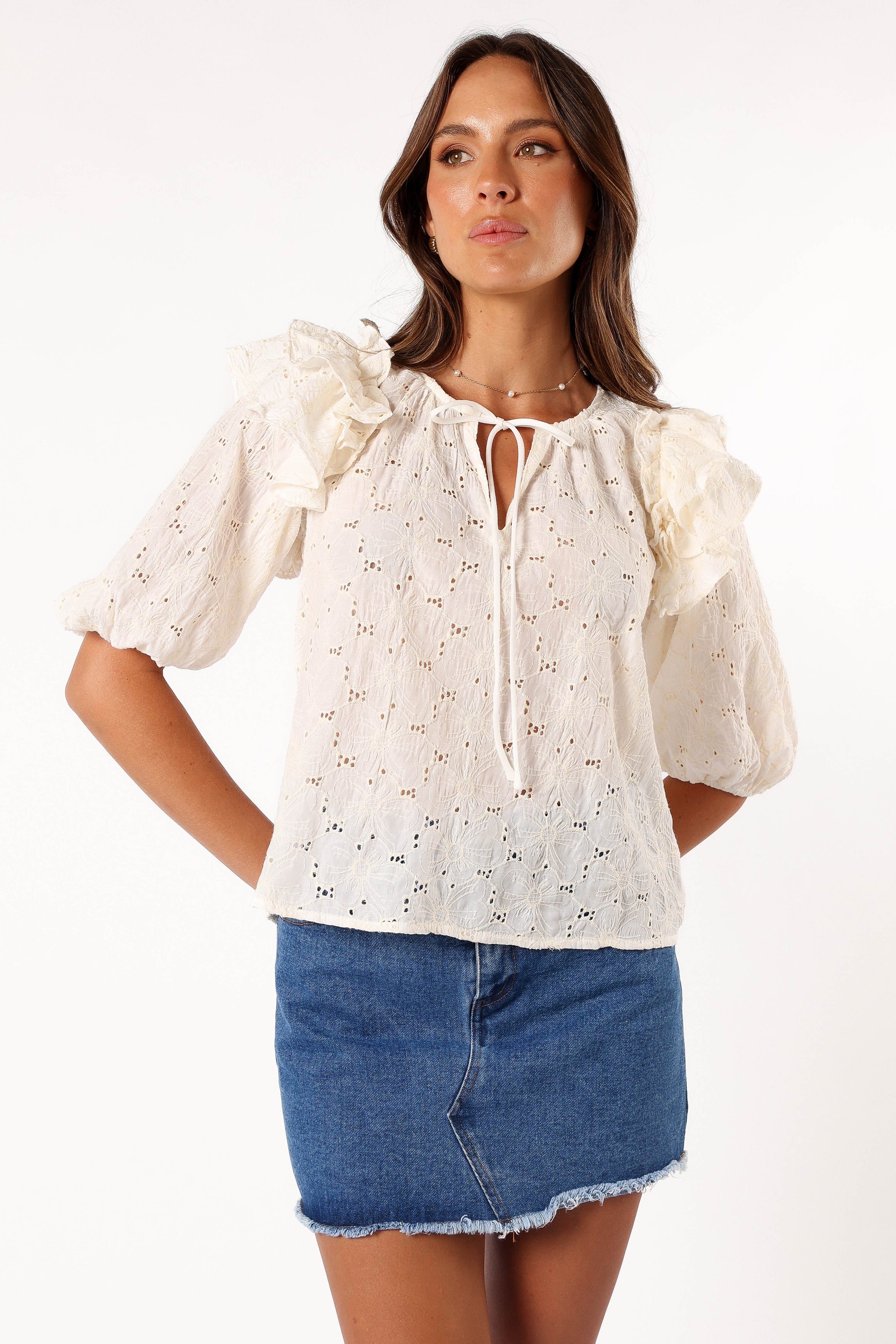 Iris Ruffled Top - Cream-Ladys Street
