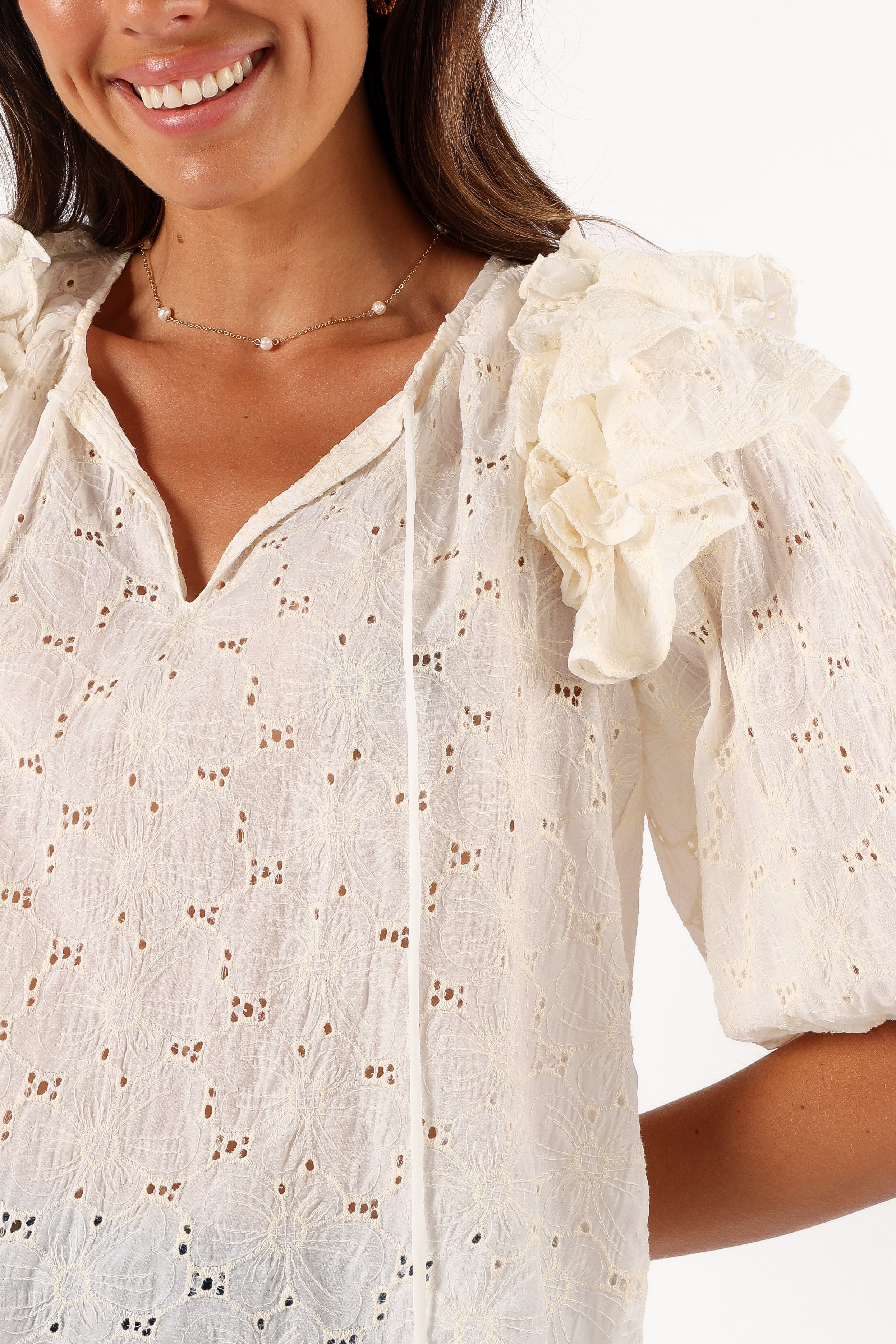 Iris Ruffled Top - Cream-Ladys Street