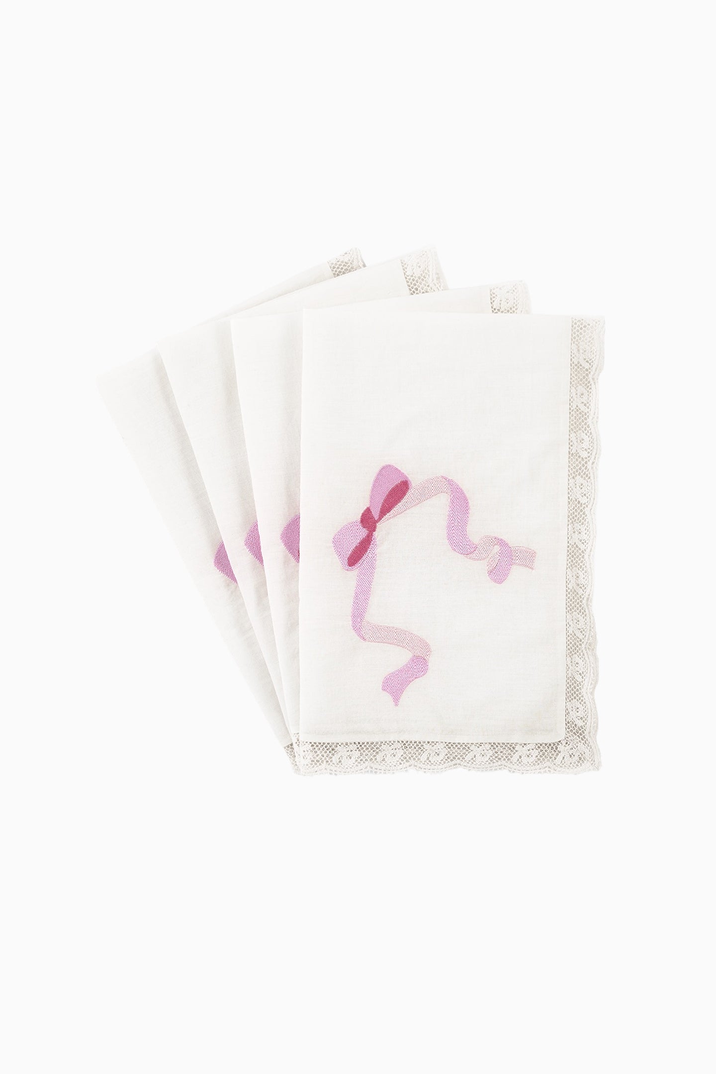 Embroidered Napkins - Set of 4 - PINK RIBBON-Charming Rule