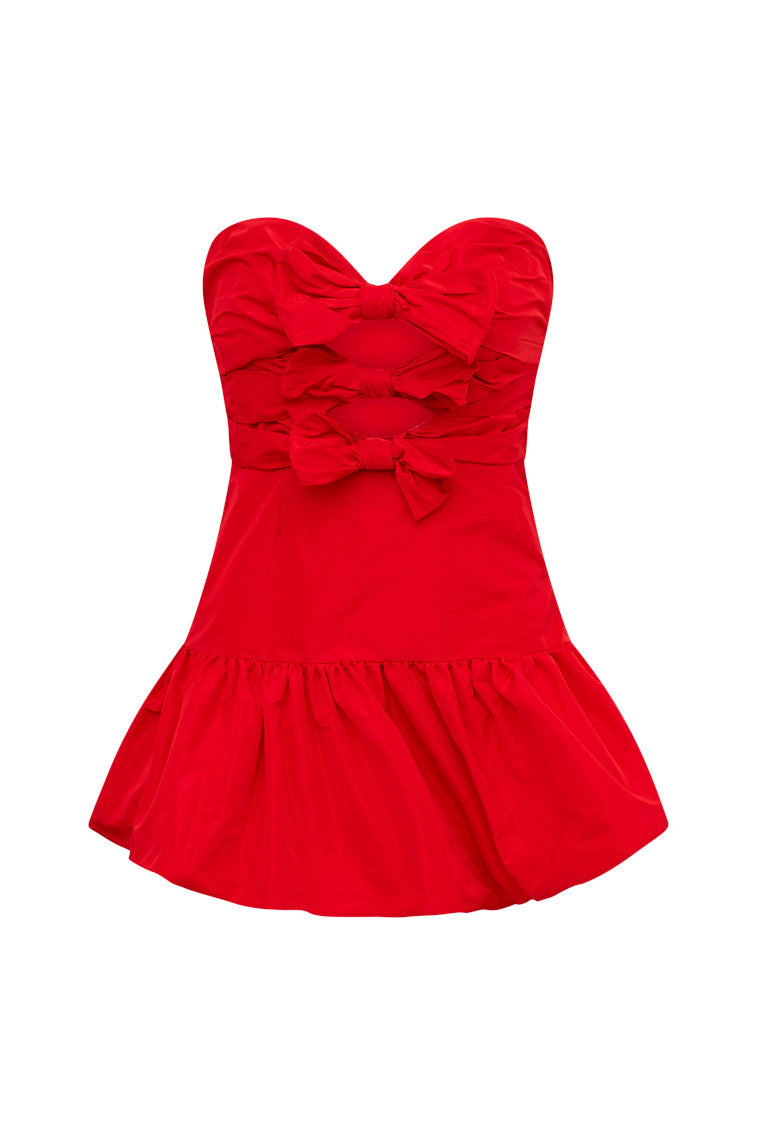 Woodlow Bow Mini Dress - RED-Charming Rule