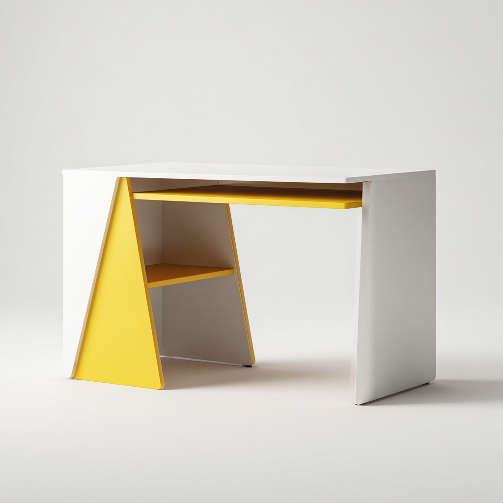 Bureau - Hout - 110x55x75 cm - Wit-Geel - Modern bureau met open legplank en toetsenbordlade-Chicuse