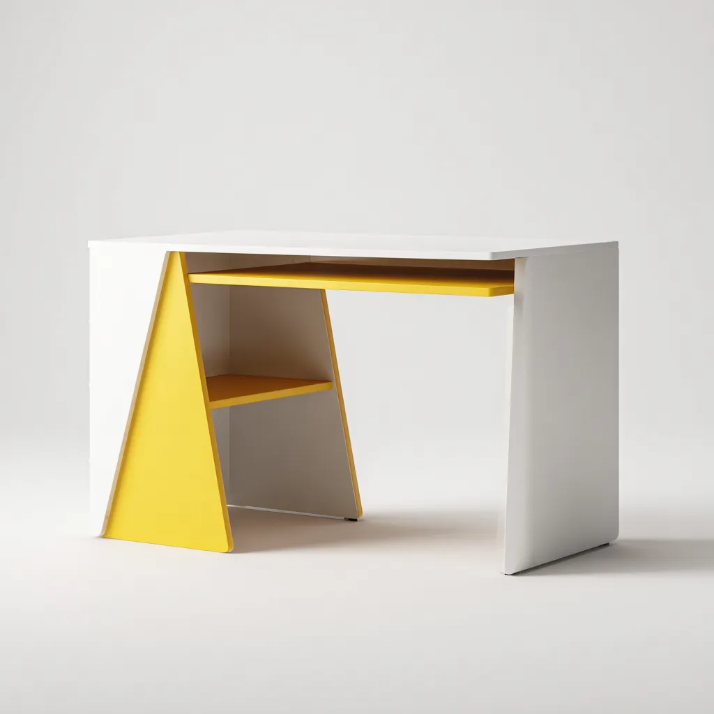 Bureau - Hout - 110x55x75 cm - Wit-Geel - Modern bureau met open legplank en toetsenbordlade-Chicuse