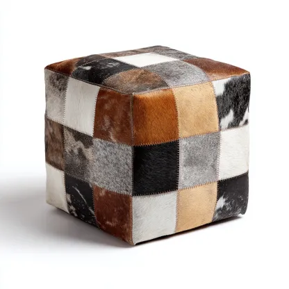 Poef - lederen patchwork bekleding - 42x42x42 cm - multicolor - modern ontwerp-Chicuse