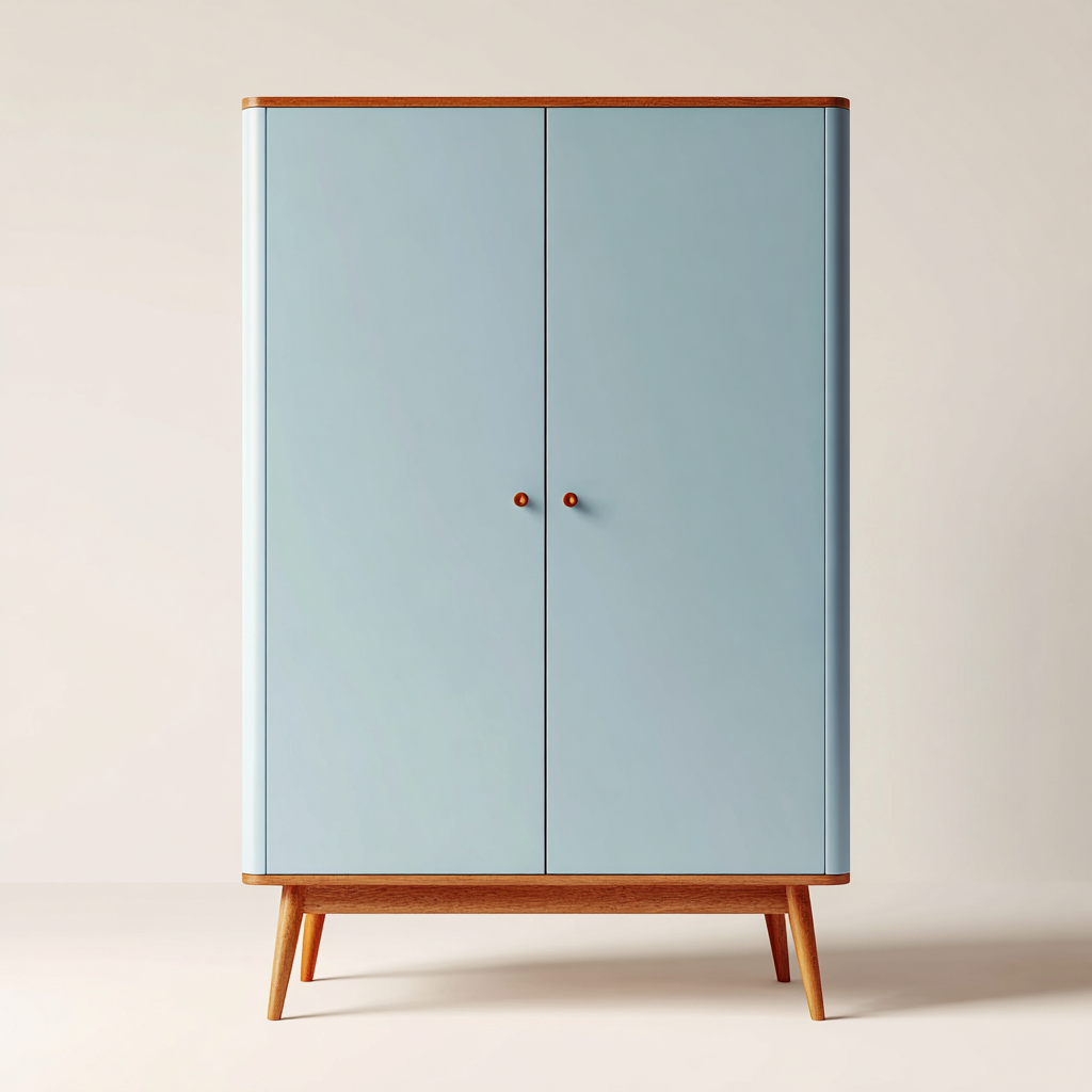 Kledingkast - massief hout-MDF - 120x55x190 cm - lichtblauw-bruin - 2-deurs Scandinavisch ontwerp met houten poten-Chicuse