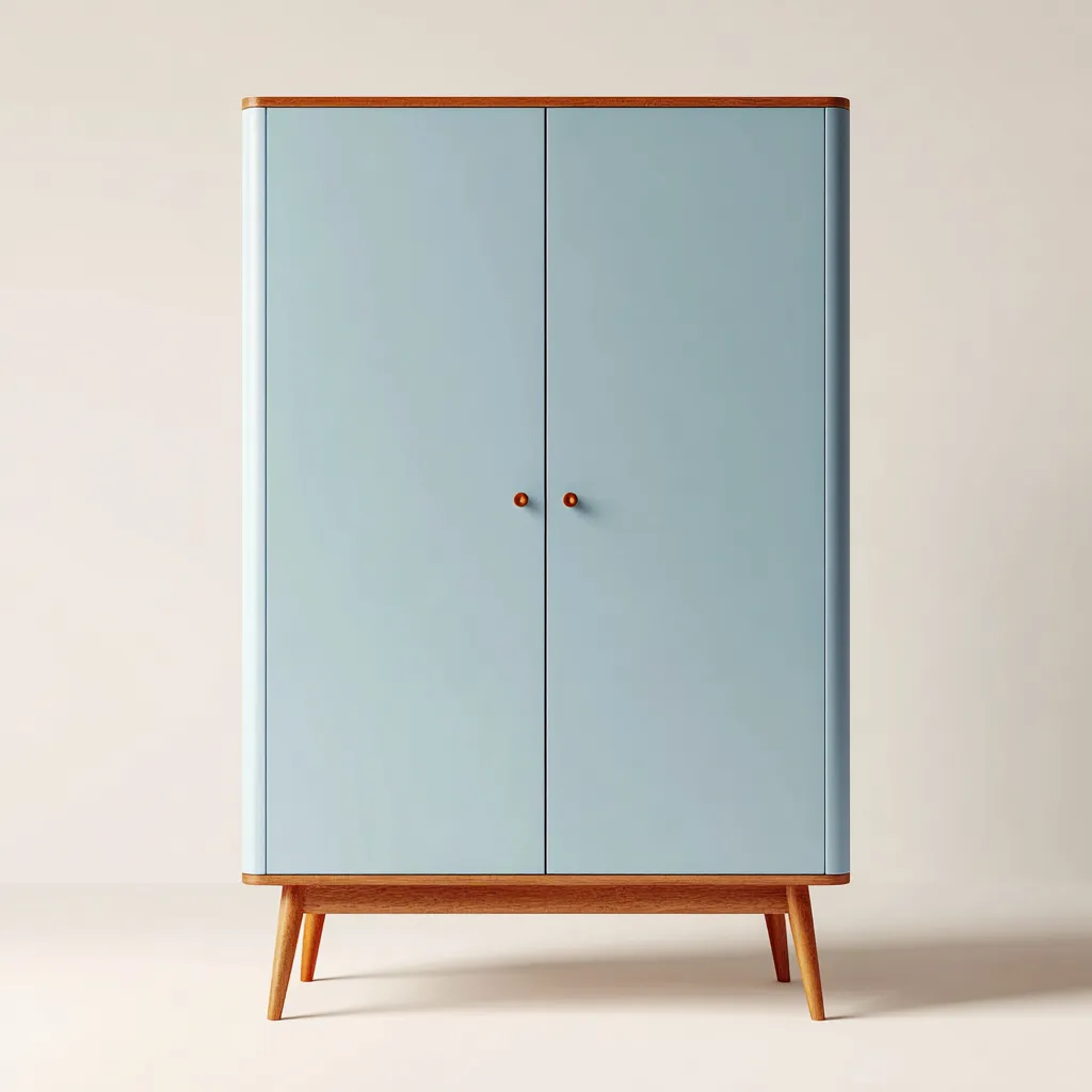 Kledingkast - massief hout-MDF - 120x55x190 cm - lichtblauw-bruin - 2-deurs Scandinavisch ontwerp met houten poten-Chicuse