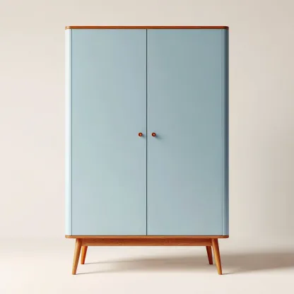 Kledingkast - massief hout-MDF - 120x55x190 cm - lichtblauw-bruin - 2-deurs Scandinavisch ontwerp met houten poten-Chicuse