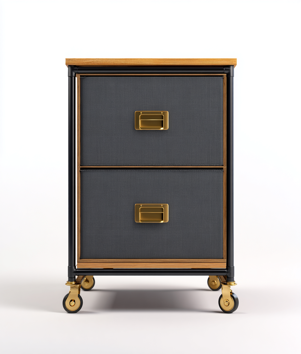 Archiefkast - Metaal-Hout-Stof - 40x45x70 cm - Zwart-Donkergrijs - Industrieel ontwerp-Chicuse