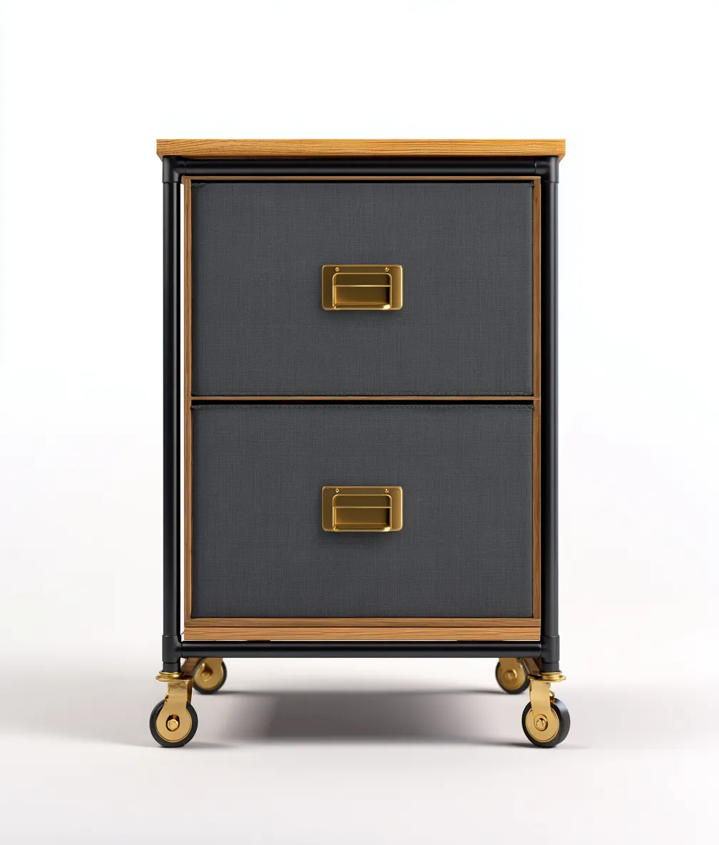 Archiefkast - Metaal-Hout-Stof - 40x45x70 cm - Zwart-Donkergrijs - Industrieel ontwerp-Chicuse