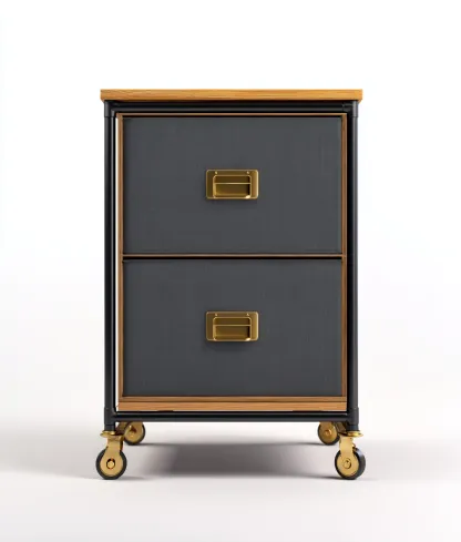 Archiefkast - Metaal-Hout-Stof - 40x45x70 cm - Zwart-Donkergrijs - Industrieel ontwerp-Chicuse