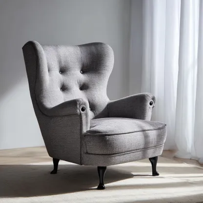 Fauteuil - Stof-hout - 88x80x102 cm - Grijs - Scandinavisch wingback design-Chicuse