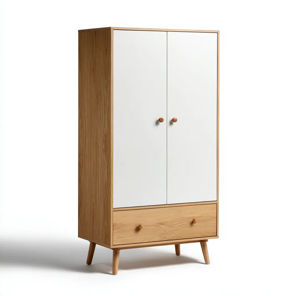 Kledingkast - Hout-MDF - 95x50x185 cm - Wit - Scandinavisch design-Chicuse