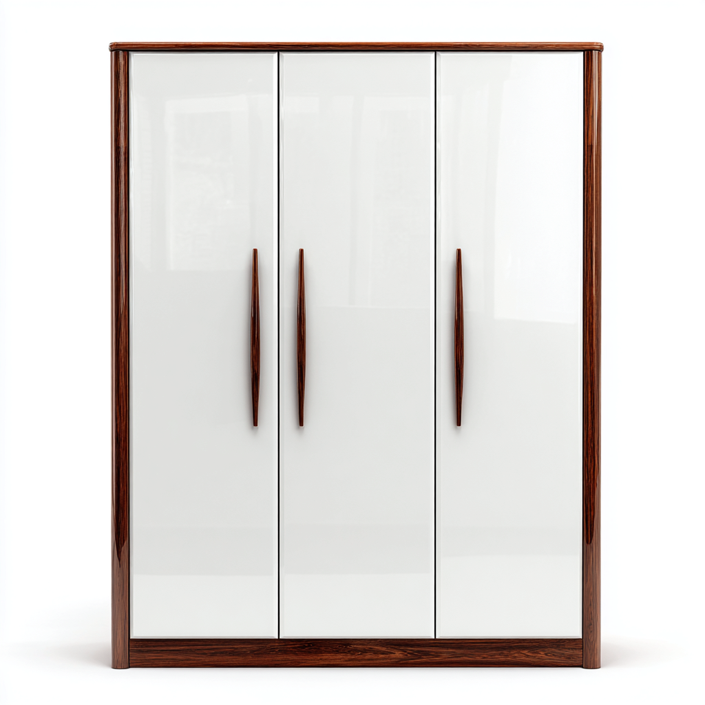 Kledingkast - MDF-hout-glansfineer - 160x60x205 cm - wit-bruin - 3-deurs modern ontwerp met houten accenten-Chicuse