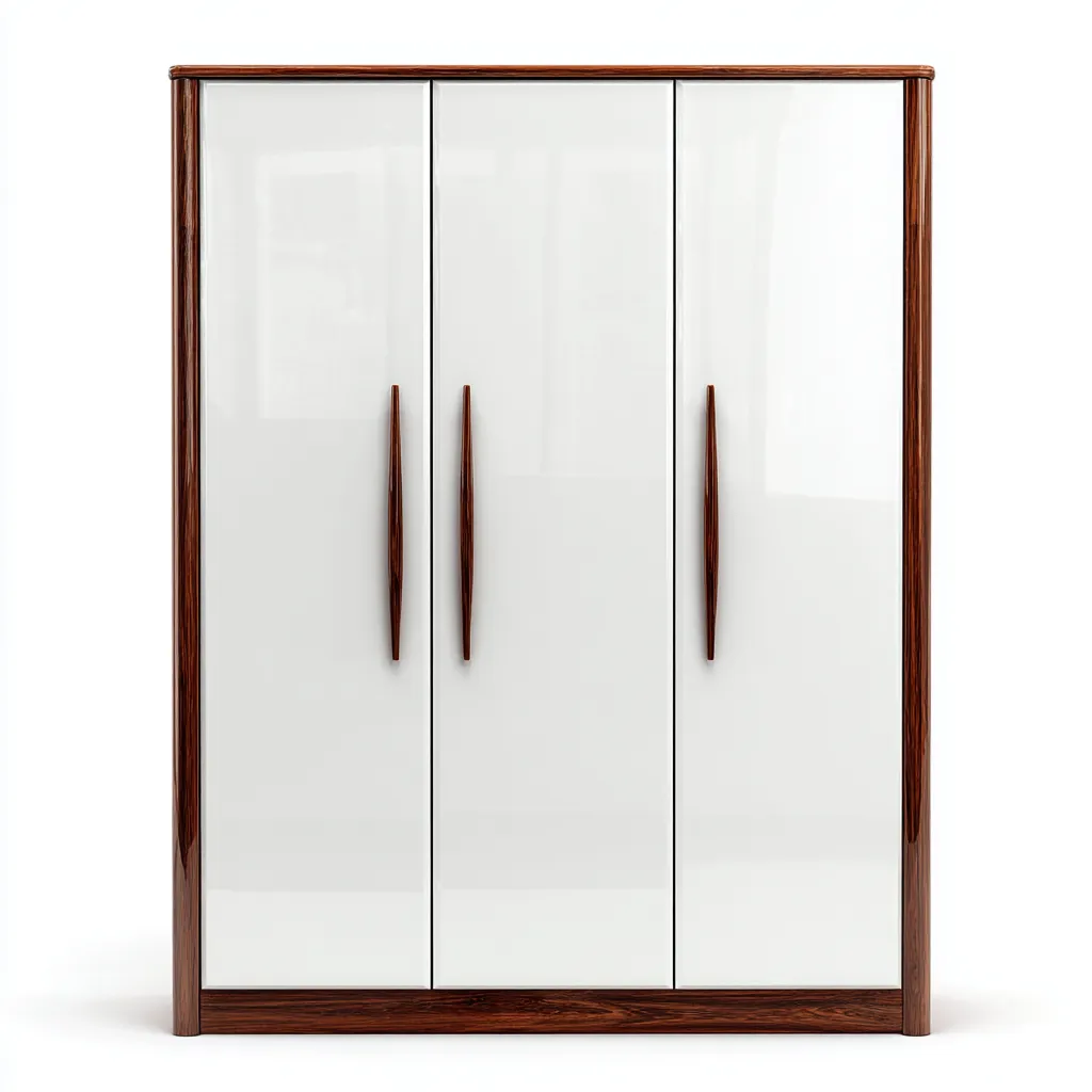 Kledingkast - MDF-hout-glansfineer - 160x60x205 cm - wit-bruin - 3-deurs modern ontwerp met houten accenten-Chicuse