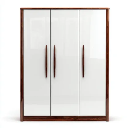 Kledingkast - MDF-hout-glansfineer - 160x60x205 cm - wit-bruin - 3-deurs modern ontwerp met houten accenten-Chicuse