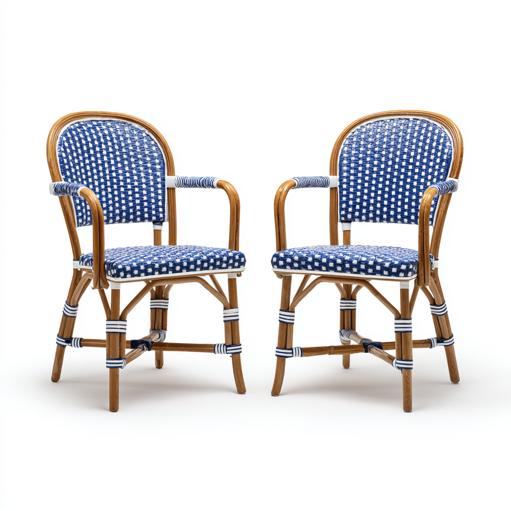 Tuinstoel - rotan-plastic - 58x60x88 cm - blauw-naturel - retro ontwerp-Chicuse