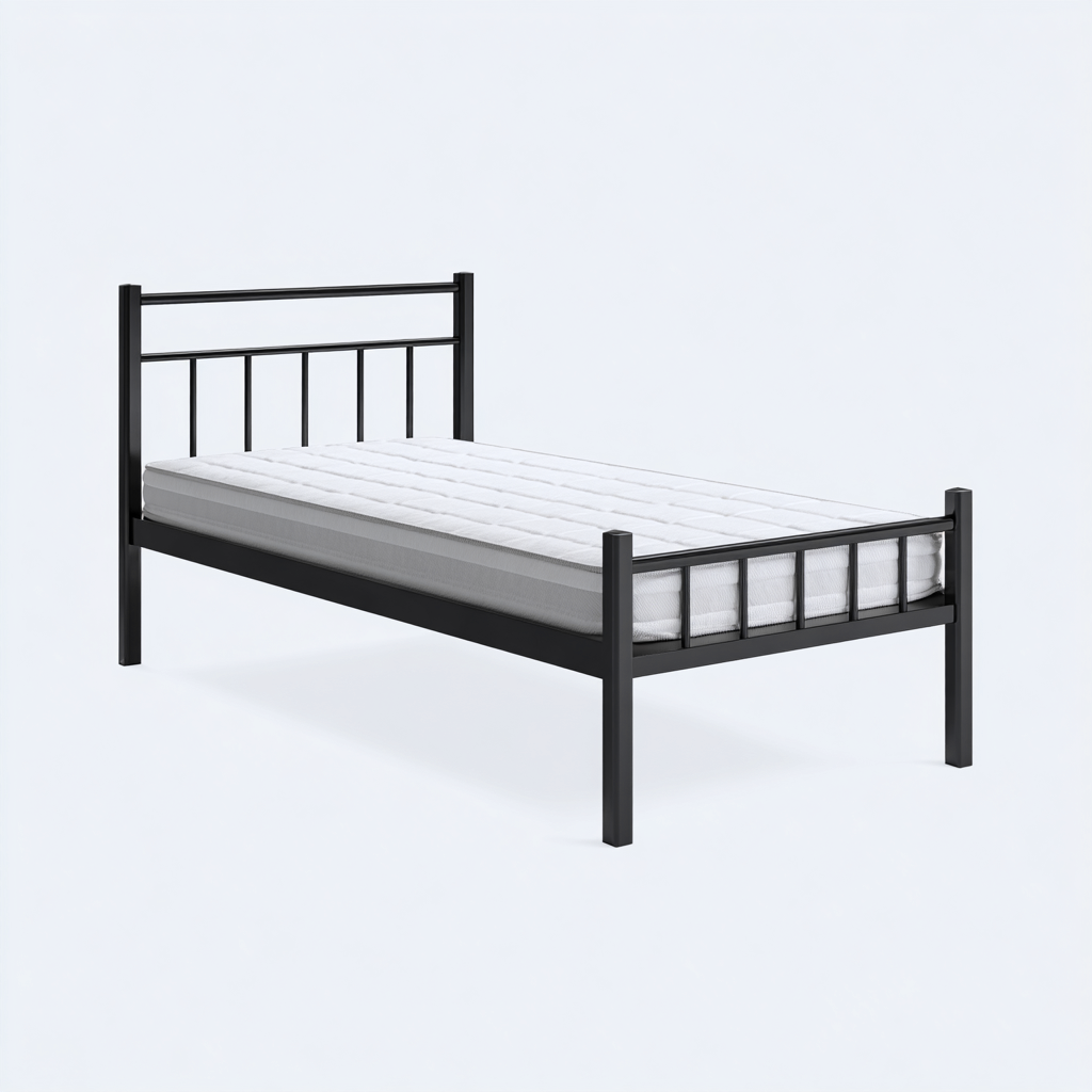 Eenpersoonsbed - Metaal - 200x90x85 cm - Zwart - Industrieel ontwerp-Chicuse