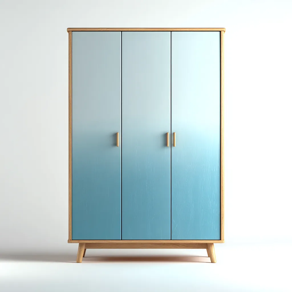 Kledingkast - massief hout-MDF - 145x58x200 cm - lichtblauw-bruin - 3-deurs Scandinavisch ontwerp met houten poten-Chicuse