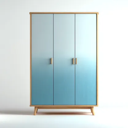 Kledingkast - massief hout-MDF - 145x58x200 cm - lichtblauw-bruin - 3-deurs Scandinavisch ontwerp met houten poten-Chicuse