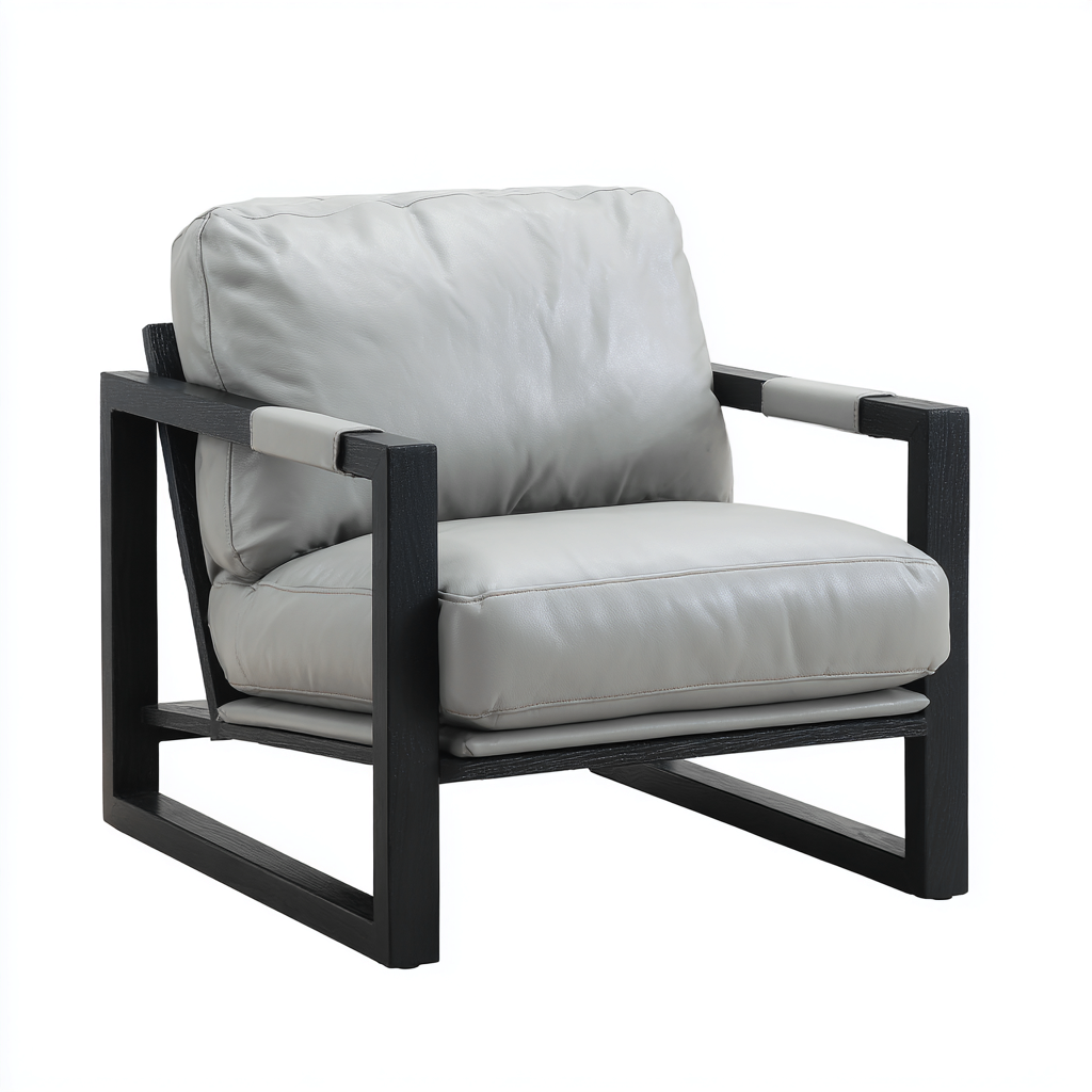 Fauteuil - Leer-hout - 82x85x88 cm - Lichtgrijs - Modern design-Chicuse