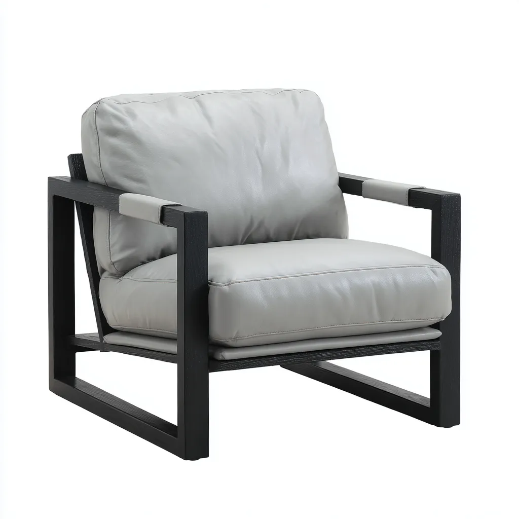 Fauteuil - Leer-hout - 82x85x88 cm - Lichtgrijs - Modern design-Chicuse