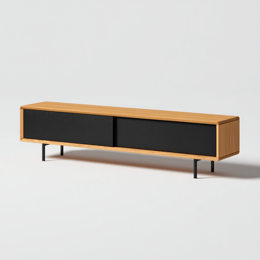 Tv-meubel - Hout - Metaal - 180x42x50 cm - Eiken-Zwart - Modern industrieel design-Chicuse