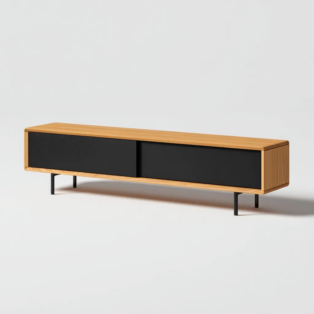 Tv-meubel - Hout - Metaal - 180x42x50 cm - Eiken-Zwart - Modern industrieel design-Chicuse