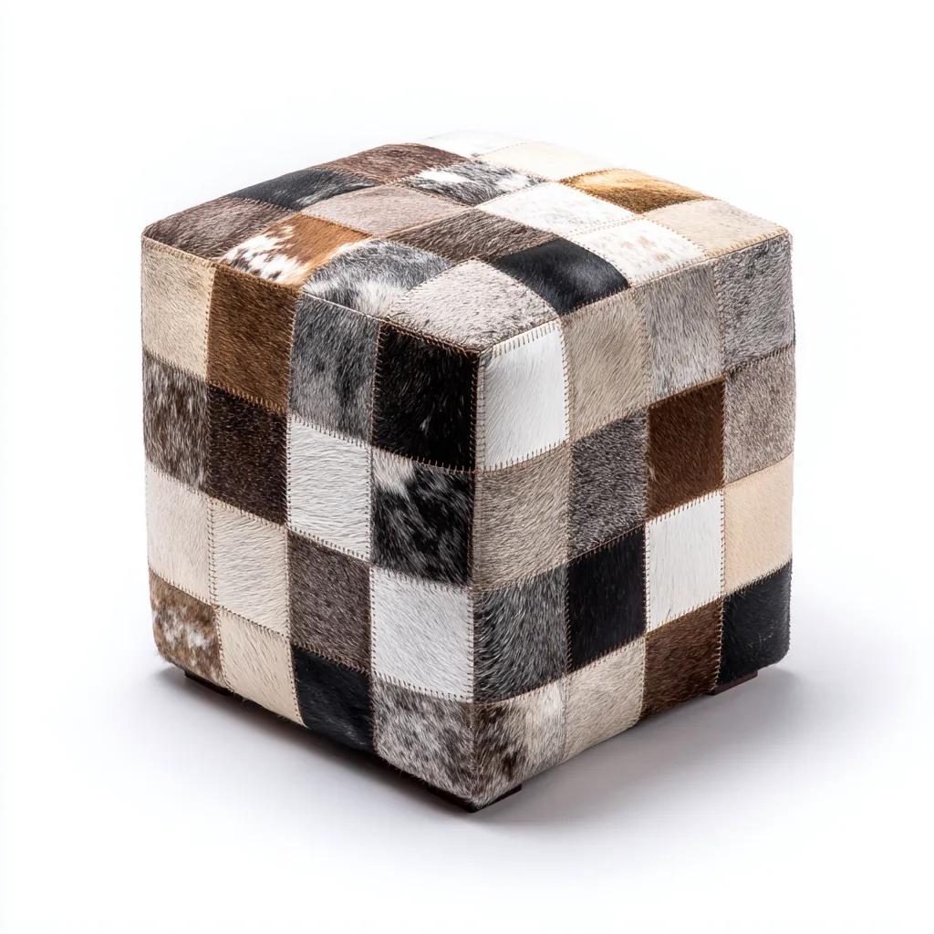 Poef - lederen patchwork bekleding - 45x45x45 cm - multicolor - modern ontwerp-Chicuse