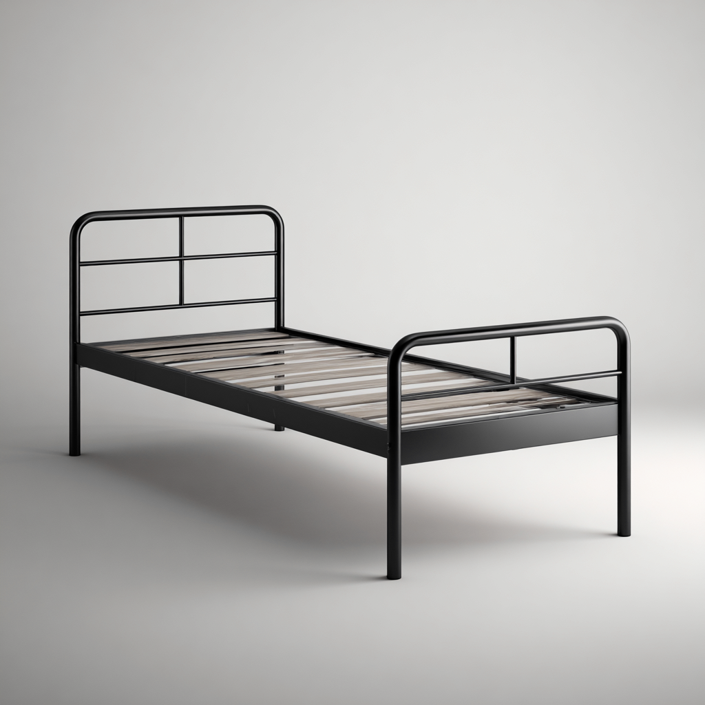 Eenpersoonsbed - Metaal - 200x90x90 cm - Zwart - Industrieel ontwerp-Chicuse