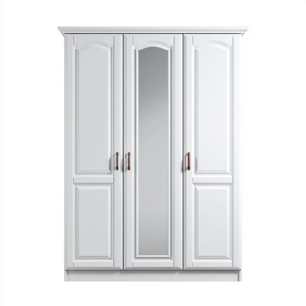 Kledingkast - MDF-metaal-spiegelglas - 180x60x210 cm - wit - 3-deurs klassiek ontwerp met spiegeldeur-Chicuse