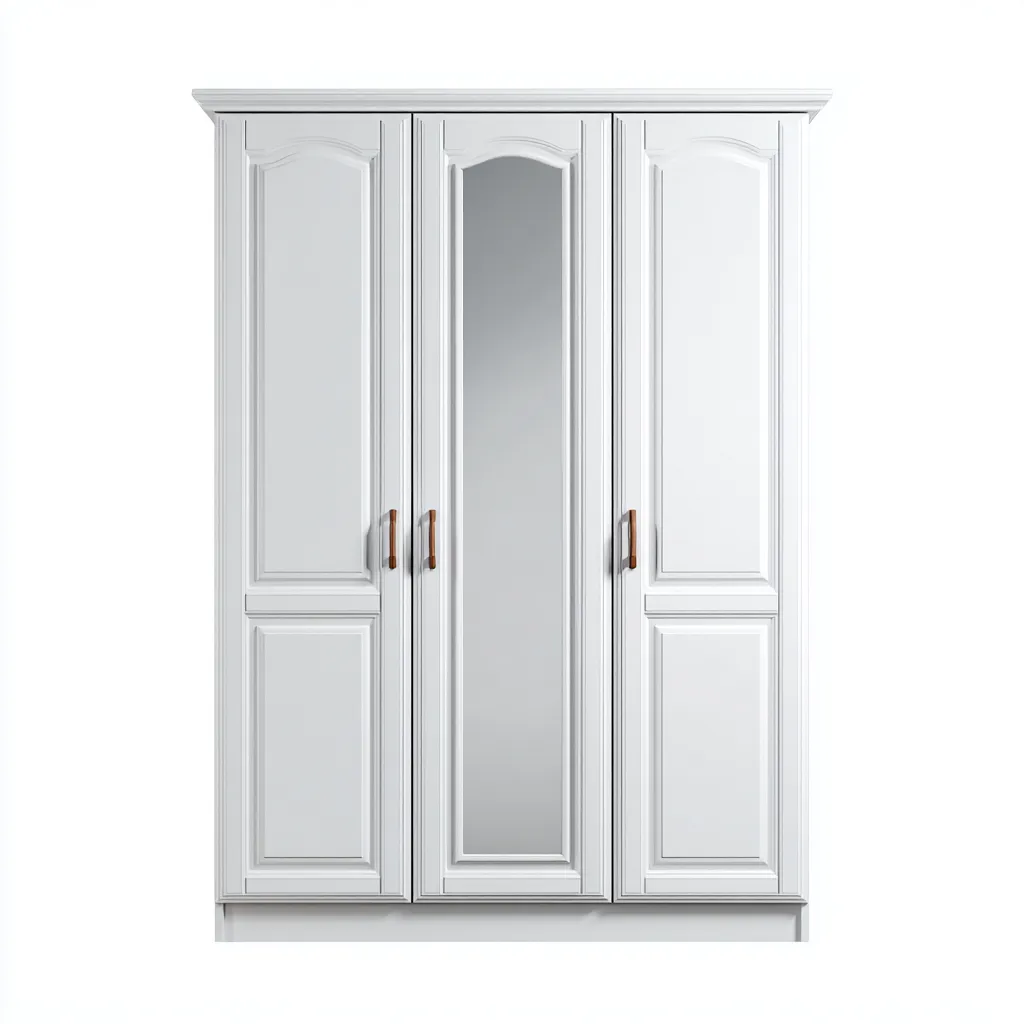 Kledingkast - MDF-metaal-spiegelglas - 180x60x210 cm - wit - 3-deurs klassiek ontwerp met spiegeldeur-Chicuse