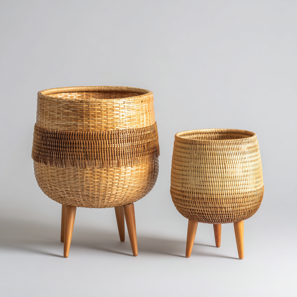 Plantenstandaard & Bloempot - Rotan - 45x45x55 cm -  35x35x45 cm - Lichtbruin - Scandinavisch design-Chicuse