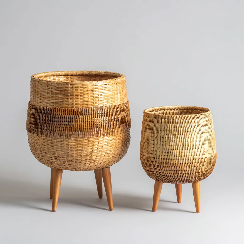 Plantenstandaard & Bloempot - Rotan - 45x45x55 cm -  35x35x45 cm - Lichtbruin - Scandinavisch design-Chicuse